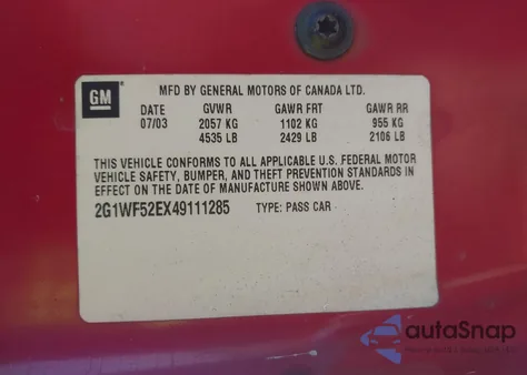 2004 Chevrolet Impala from USA, damaged, VIN 2G1WF52EX49111285